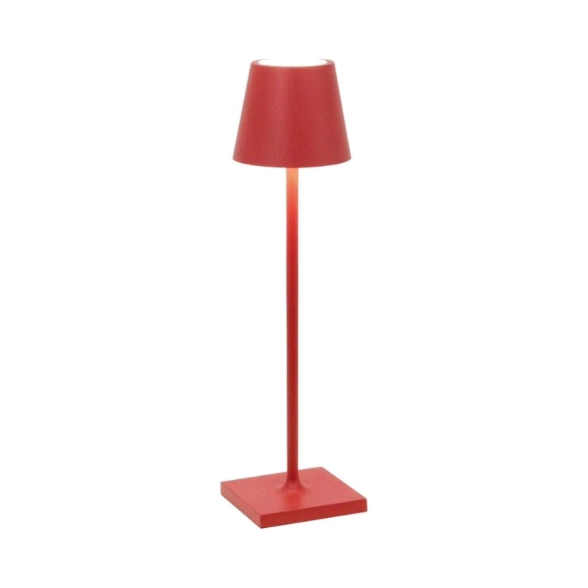 Red Poldina Pro Micro Rechargeable Table Lamp, shown on a white background