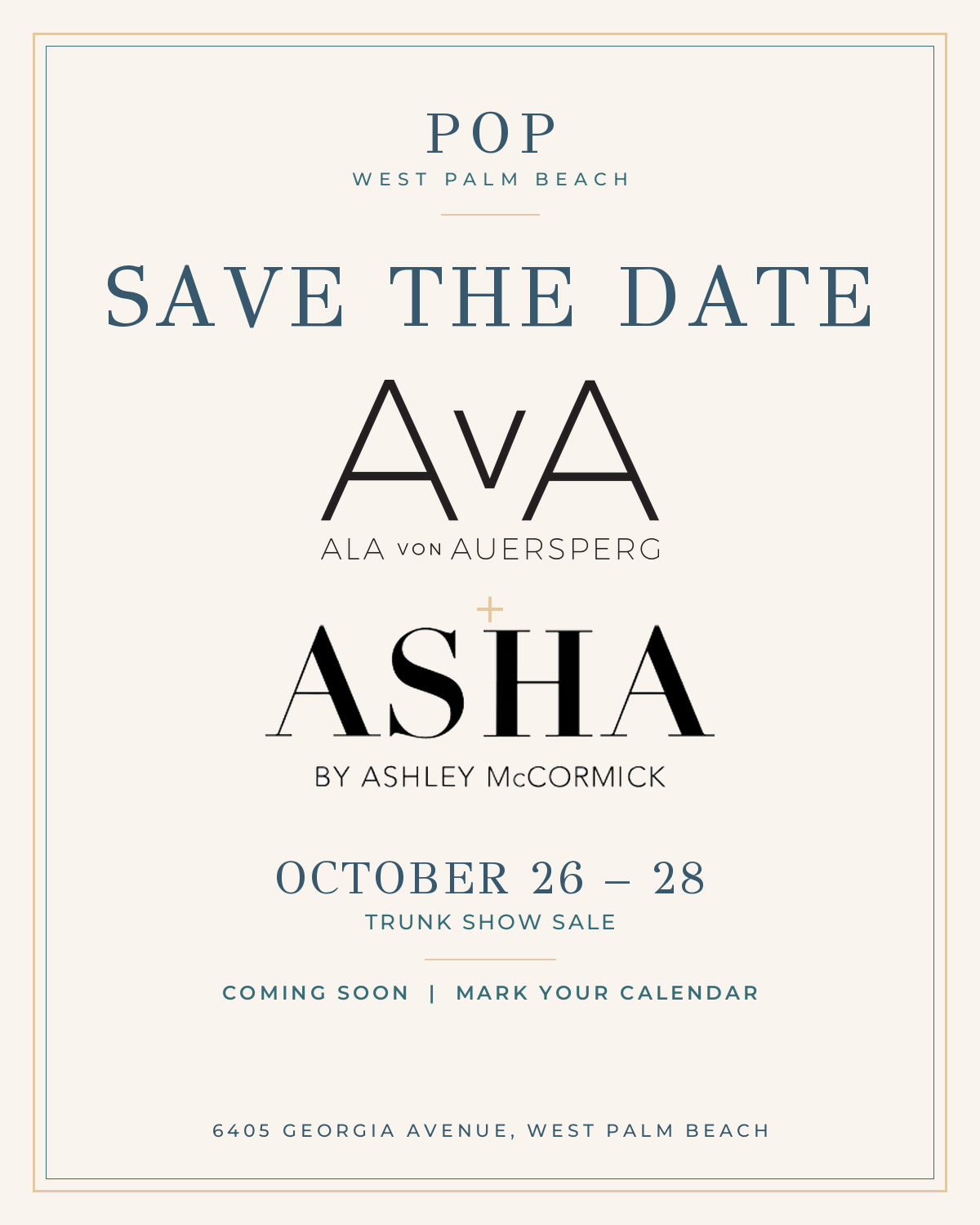 Save the date: Ala von Auersperg + ASHA Trunk Show Sale, October 26-28