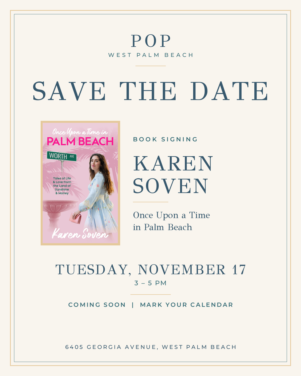 Save the date: Book Signing with Karen Soven, November 17
