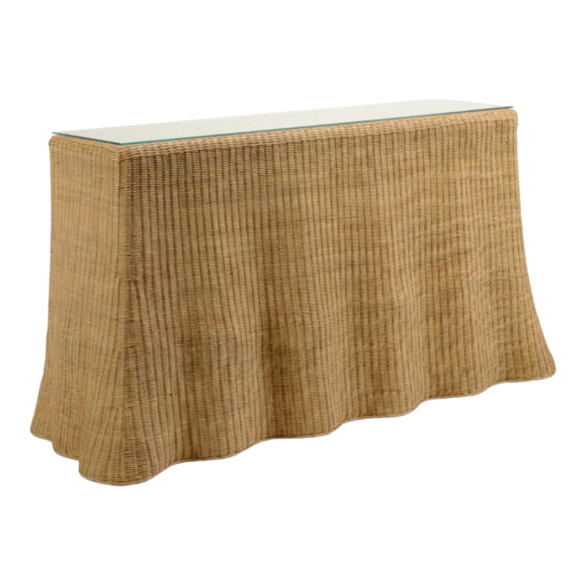 Scalloped Wicker Console on a white background