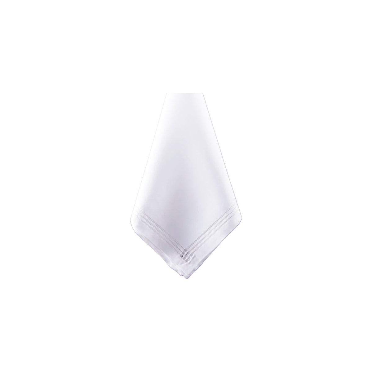 Set of 4 White Linen Dinner Napkin with Triple Hemstitch Border, shown on a white background