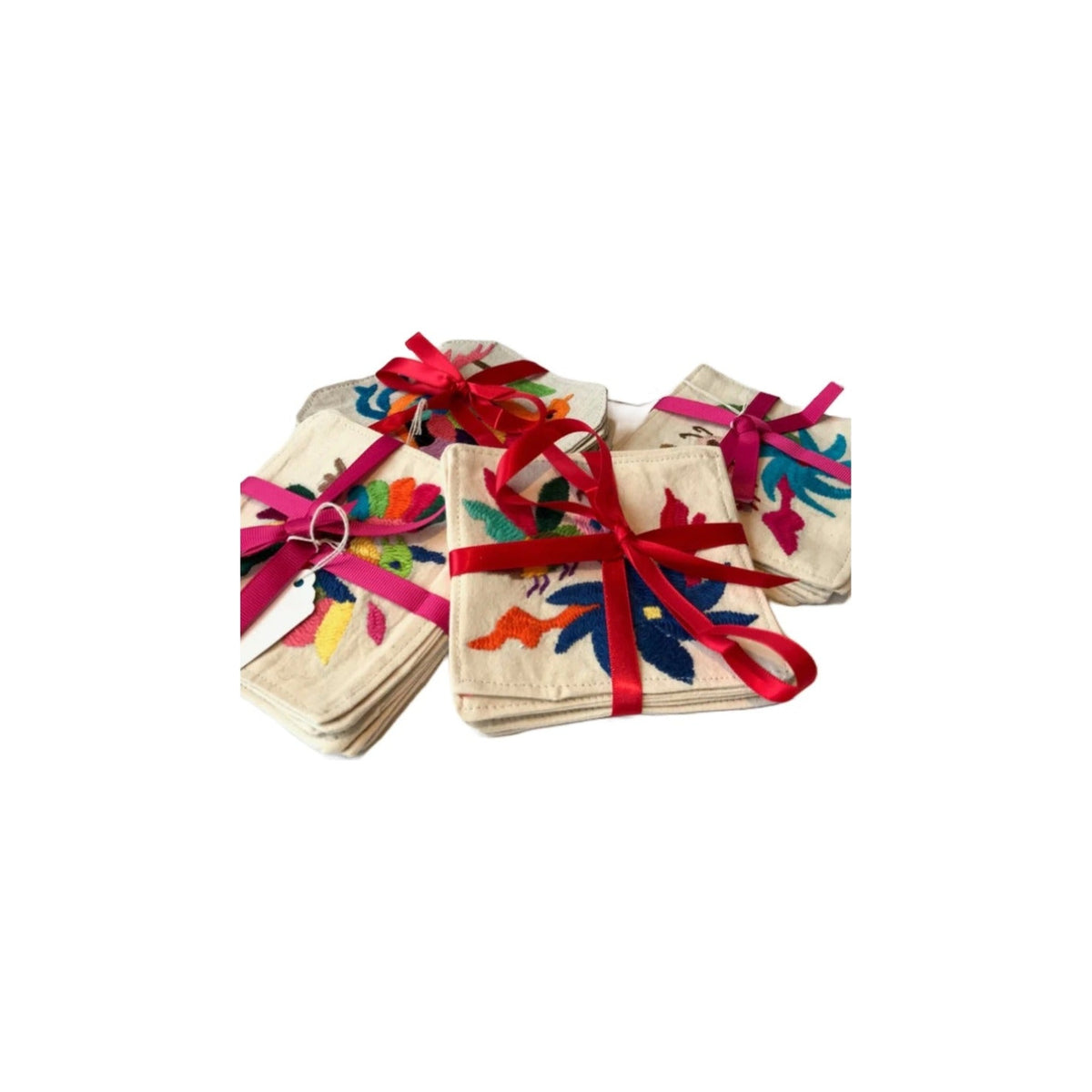 Set of 6 Multicolor Otomi Fabric Cocktail Napkins, shown on a white background