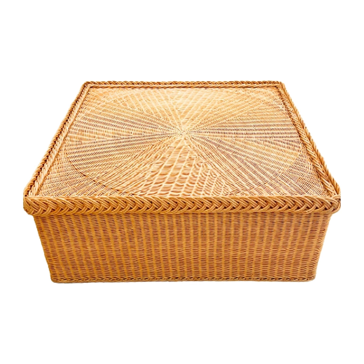 Vintage Woven Wicker Grand Coffee Table on a white background