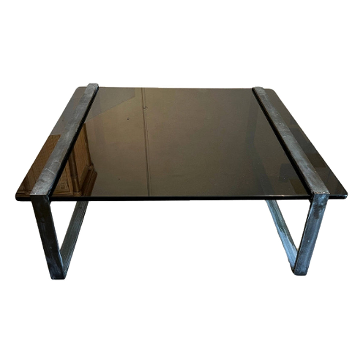 Milo Baughman Steel & Glass Table on a white background