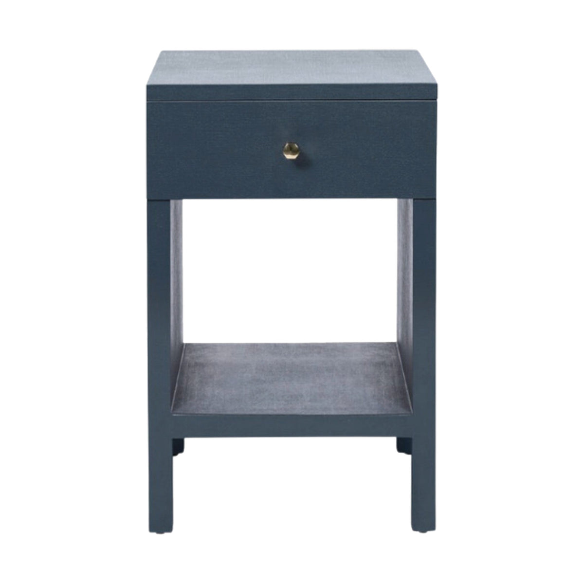 Navy Faux Belgian Linen Maris Nightstand on a white background