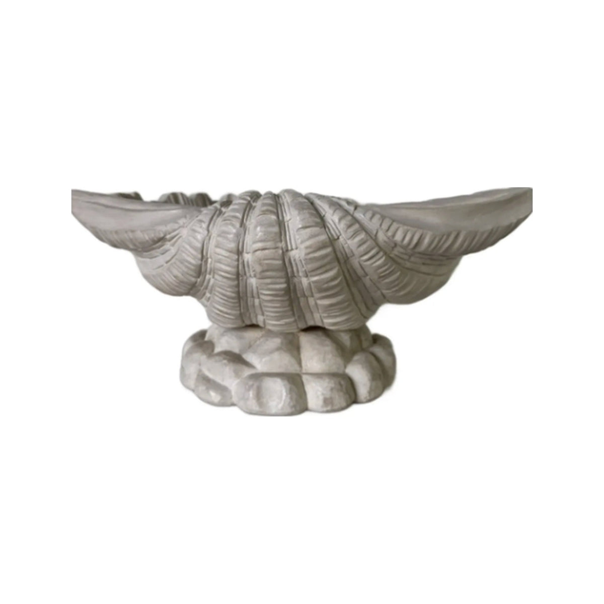Vintage Hand-Carved Wood Shell-Shaped Pedestal Bowl on a white background