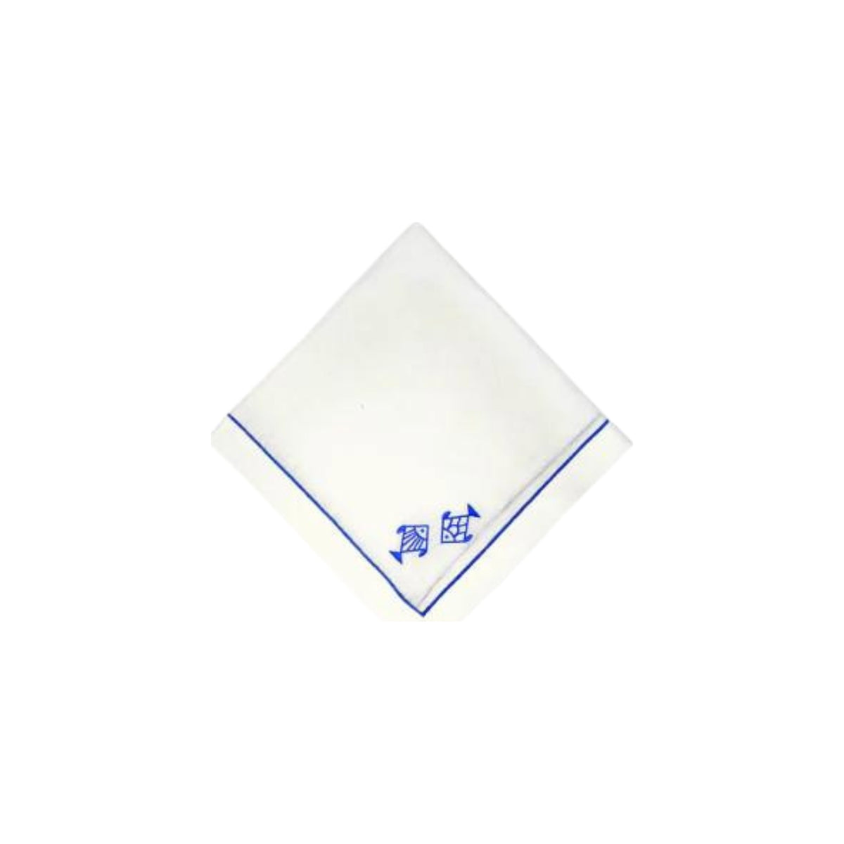 White Linen with Blue Square Fish Napkins, Set of 4, shown on a white background
