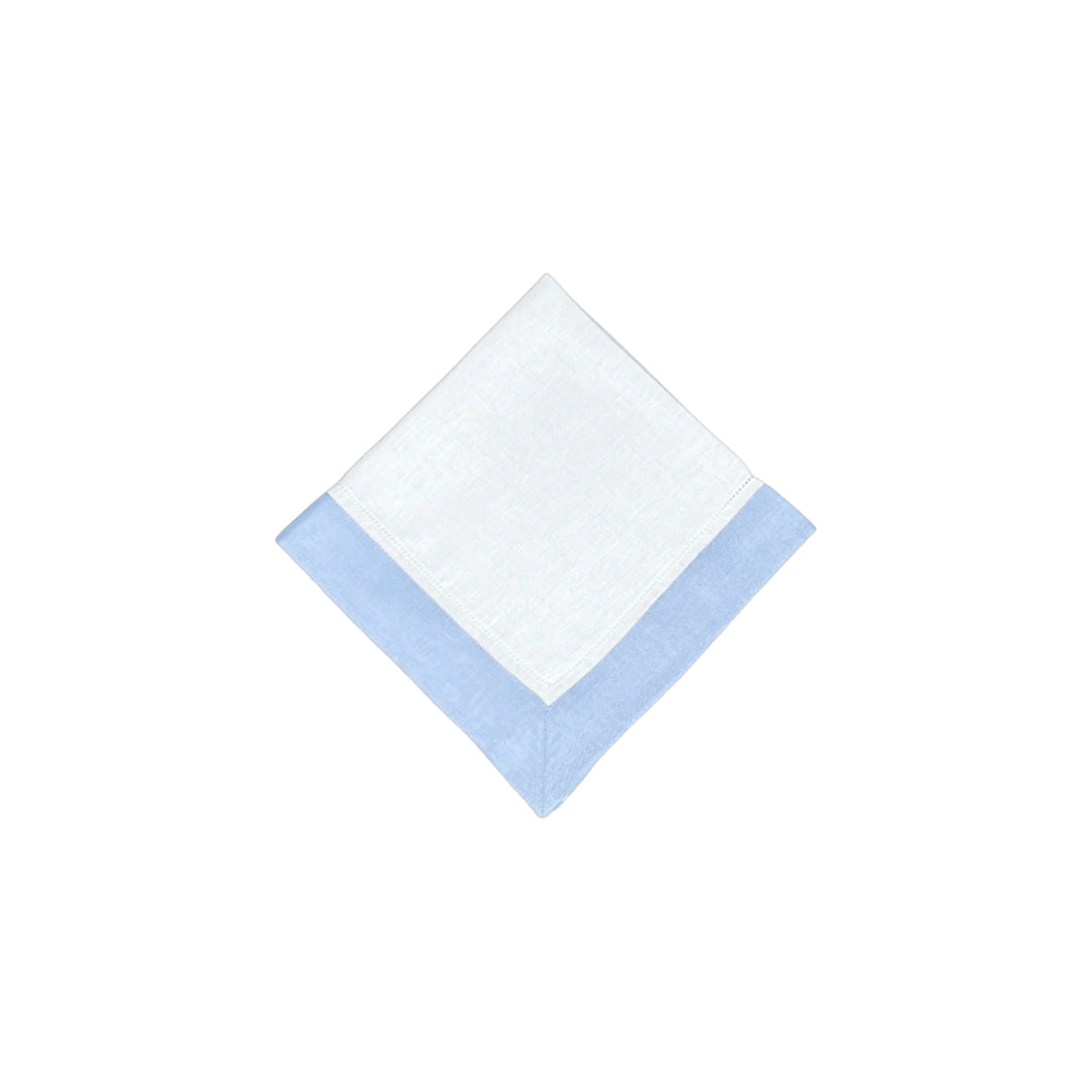 White Linen Napkin With Light Blue Linen Border, Set of 4, shown on a white background