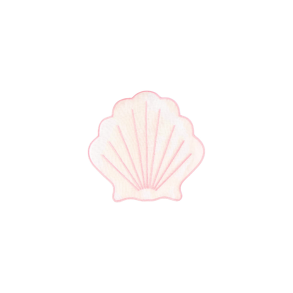 White Shell Linen Cocktail Napkin with Pink Detail, Set of 4, shown on a white background
