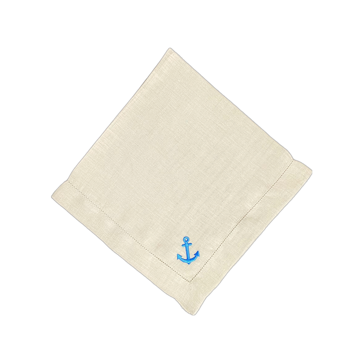 Beige Linen Napkins with Royal Blue Embroidered Anchor, Set of 4