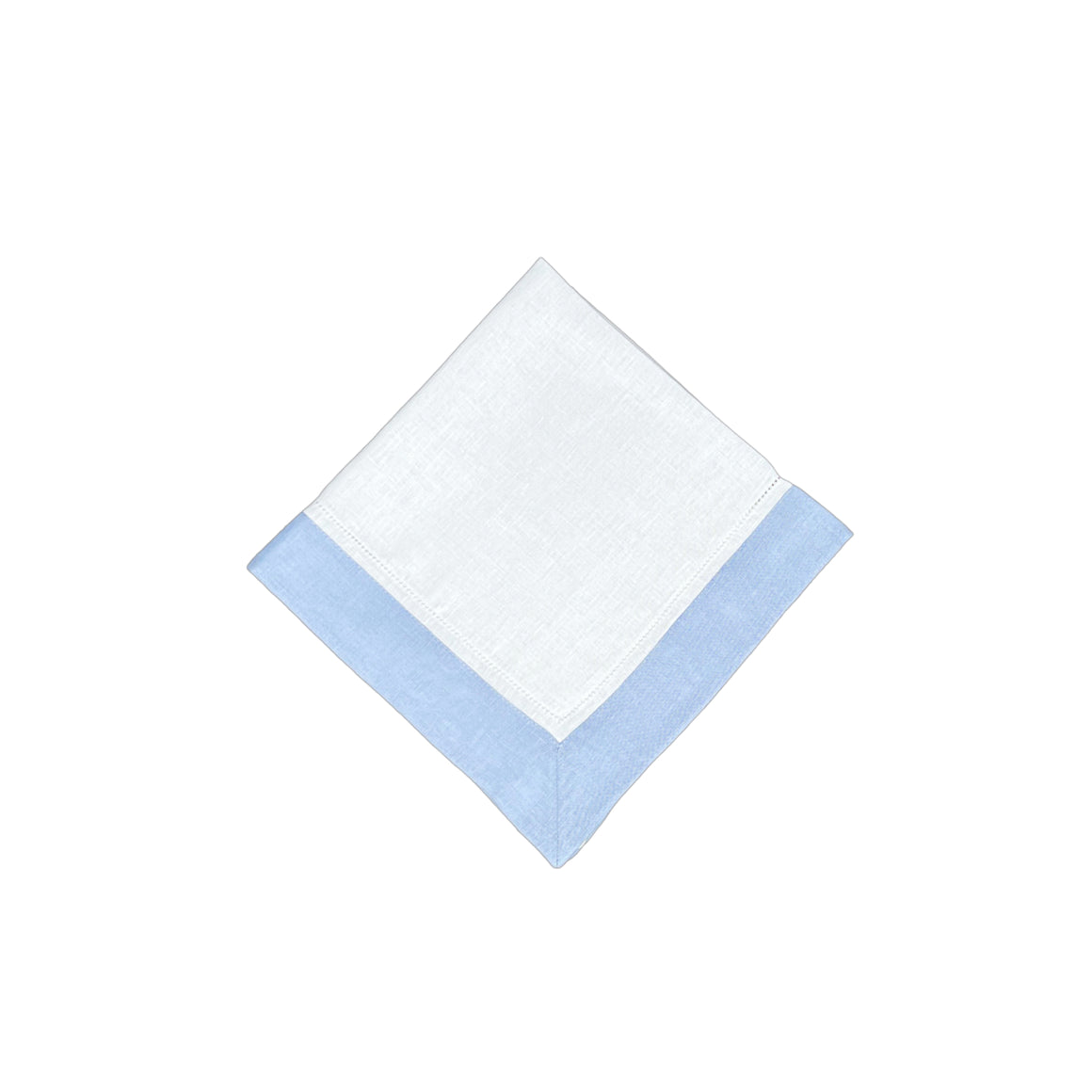 White Linen Napkin With Light Blue Linen Border, Set of 4