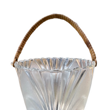 Vintage Art Deco Frosted Crystal Ice Bucket With Rattan Handle