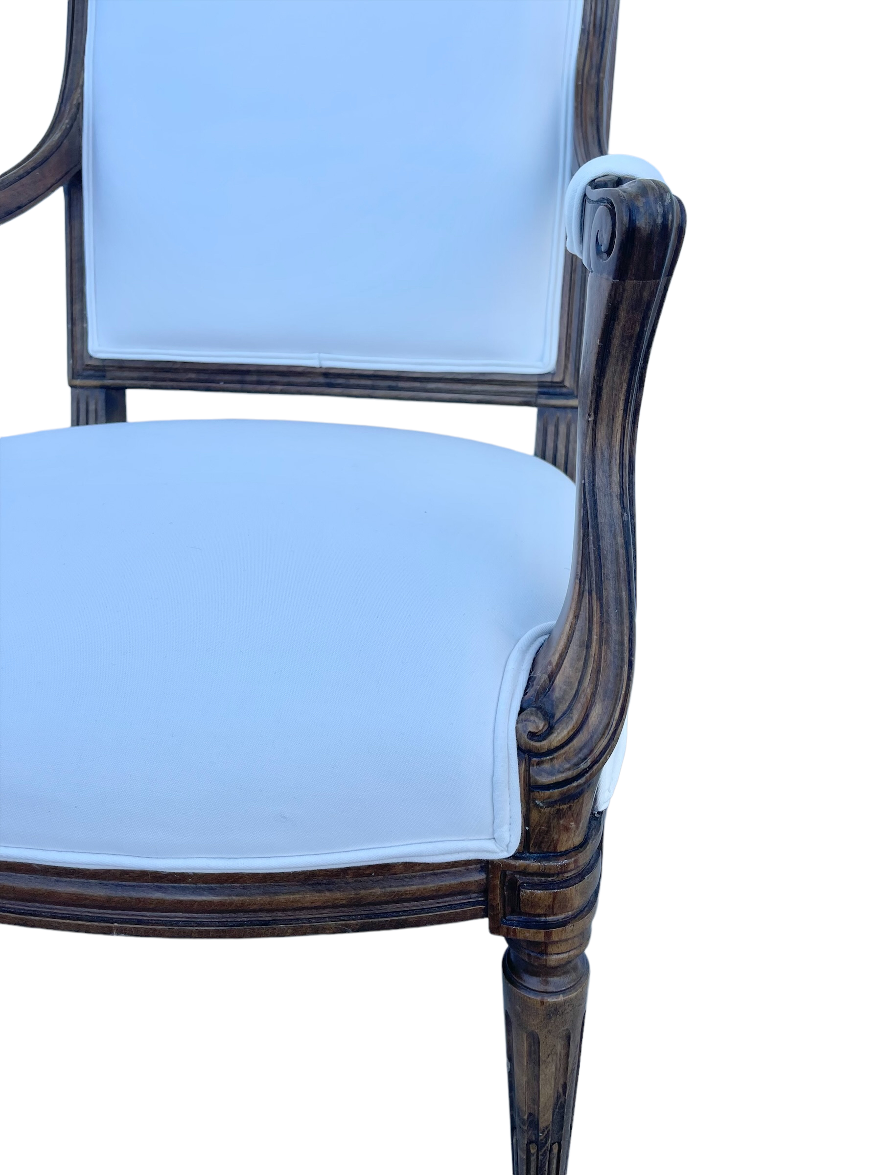 A Pair, Antique French Fauteuils Newly Upholstered in Perennials Nailhead "Salt" Fabric