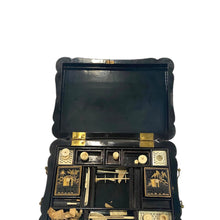 Antique Chinoiserie Black and Gold Lacquered Sewing Box