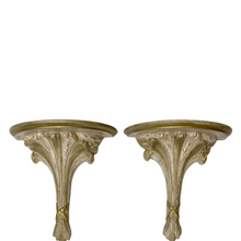 Pair of Antique Ivory Painted Wood with Gold Dusting Wall Brackets