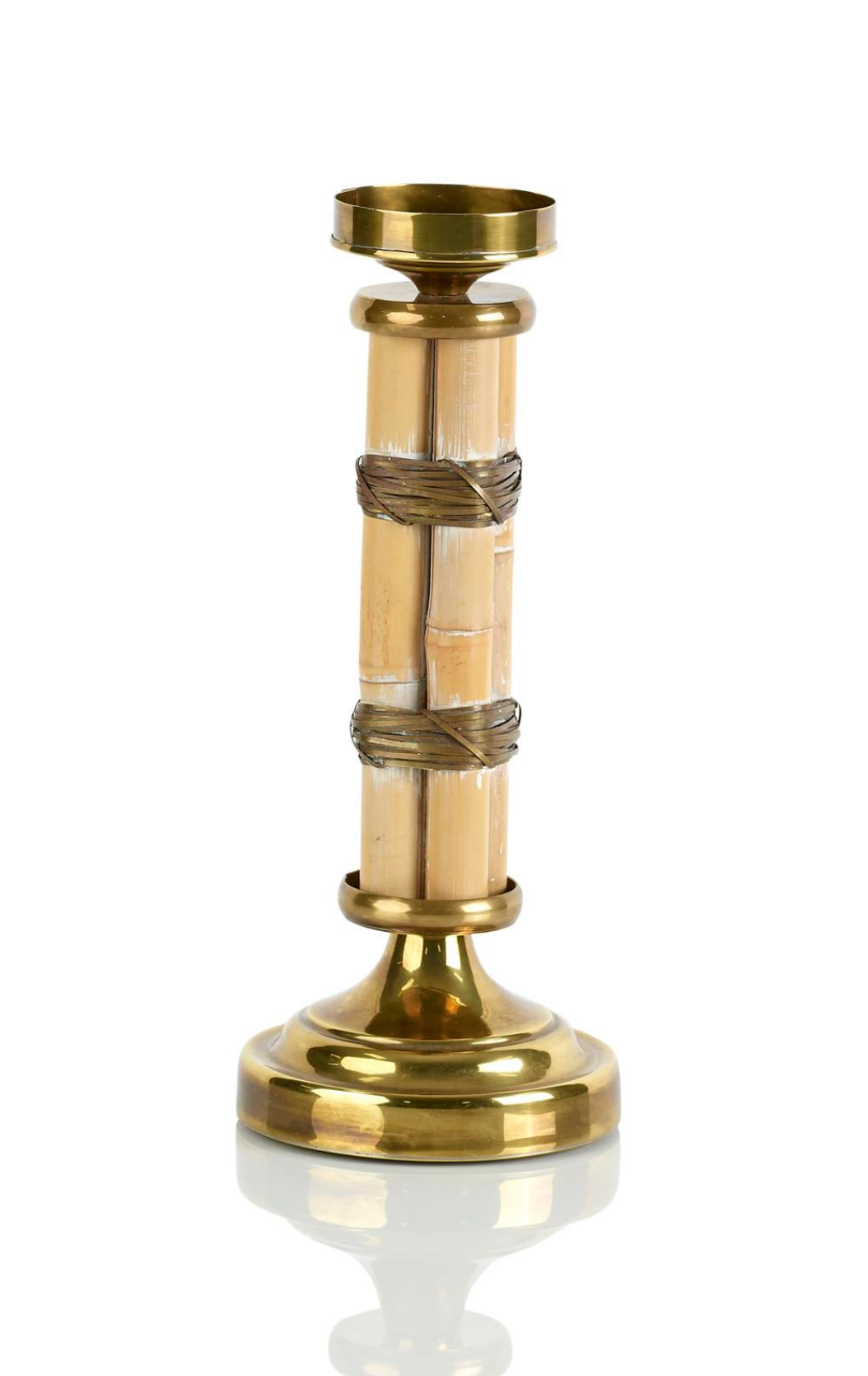 A Pair, Vintage Bamboo & Brass Candle Holders