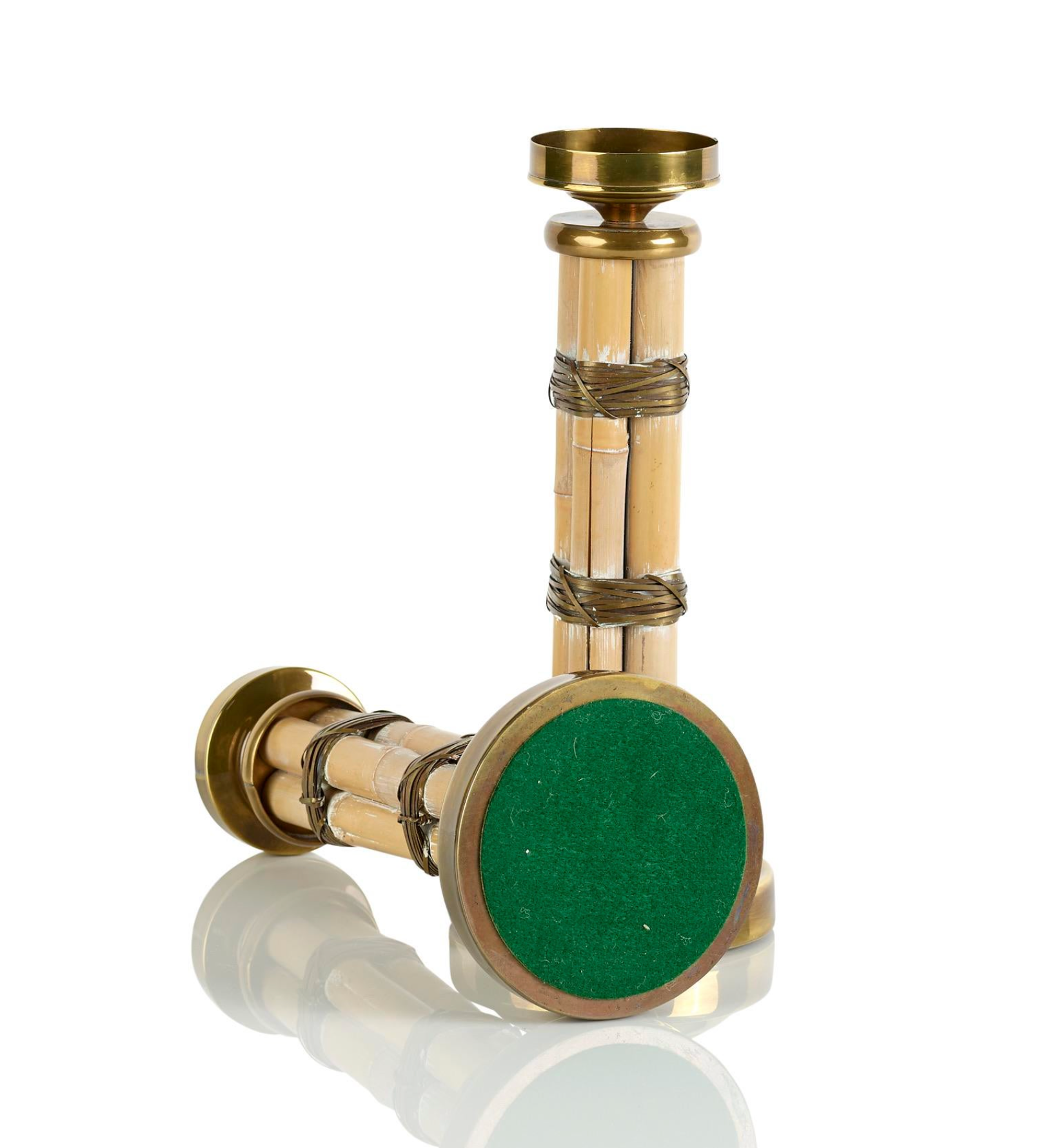 A Pair, Vintage Bamboo & Brass Candle Holders