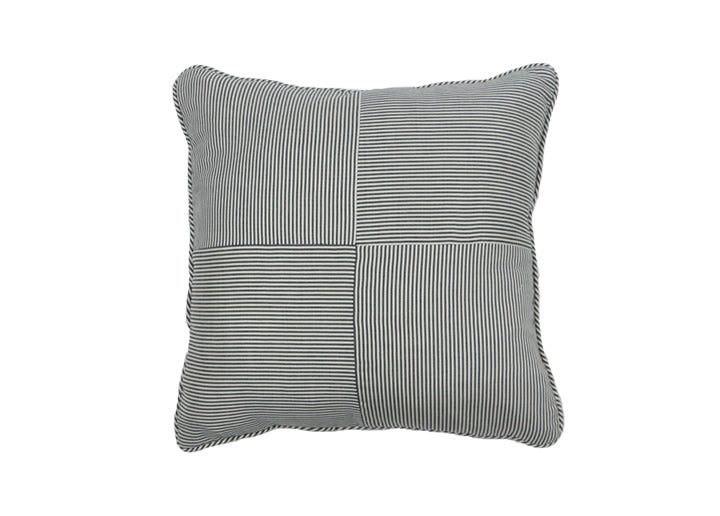 22" Midnight and Ivory Silk Wool Ticking Stripe Windmill Fabrication Pillow - Danielle D Rollins