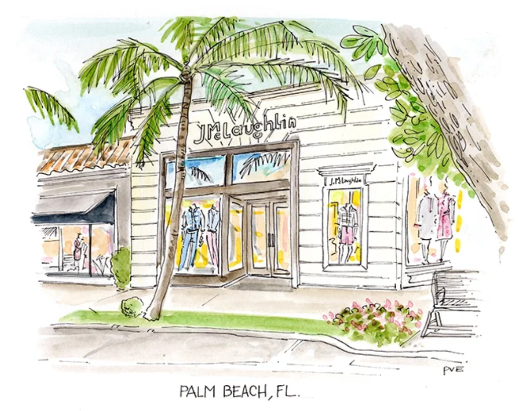 <Watercolor image of J. McLaughlin building in Palm Beach, FL>