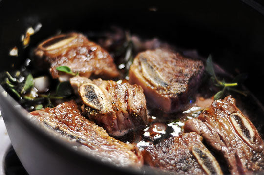 Braised Short Ribs with Red Wine and Thyme Reduction