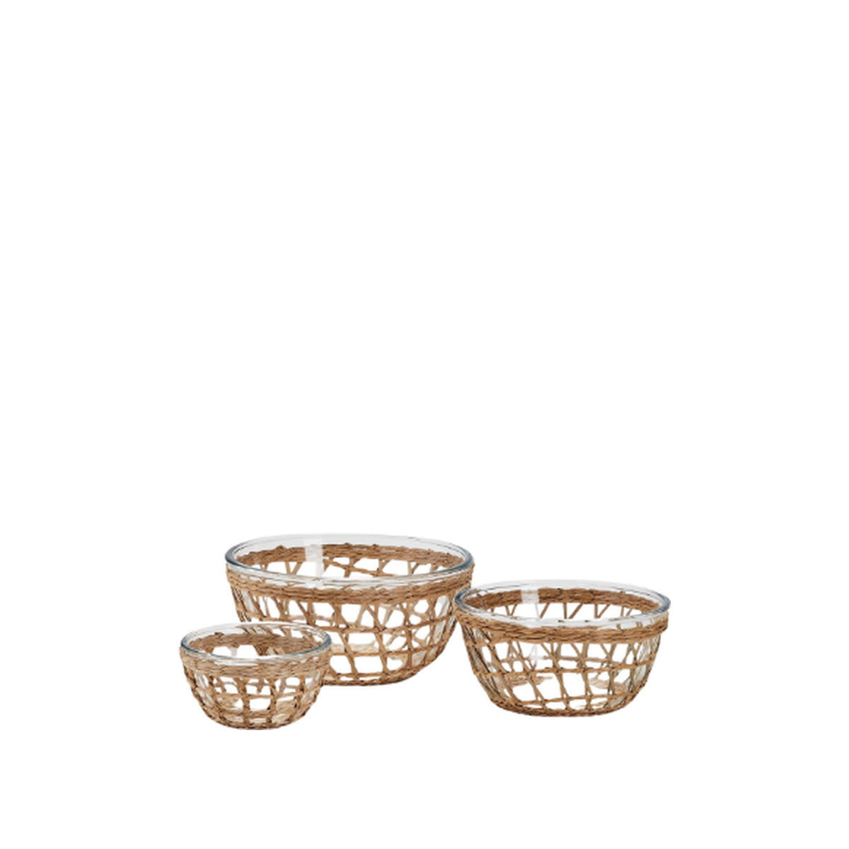 Woven Lattice Glass Serving Bowls, Set of 3, shown on a white background