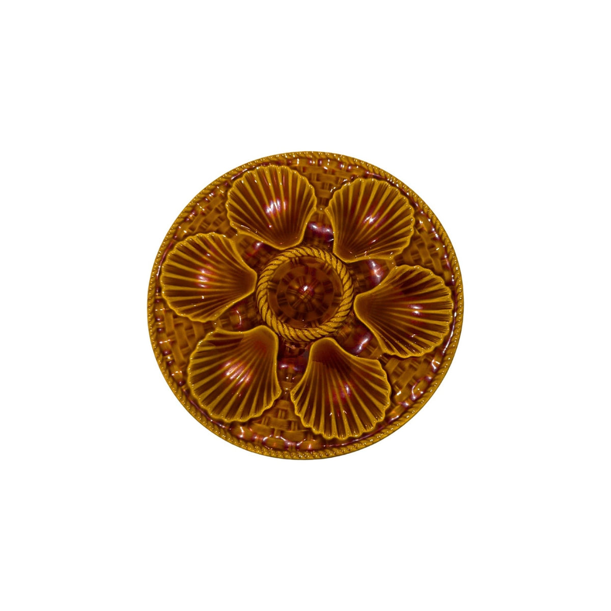 Vintage Longchamp Majolica Oyster Plate, shown on a white background