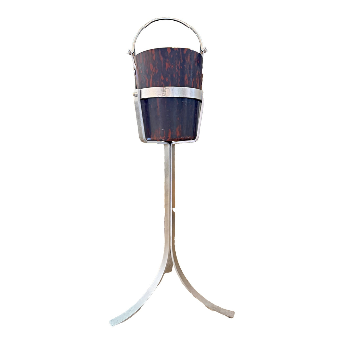 1970s faux tortoiseshell and chrome champagne bucket on chrome stand