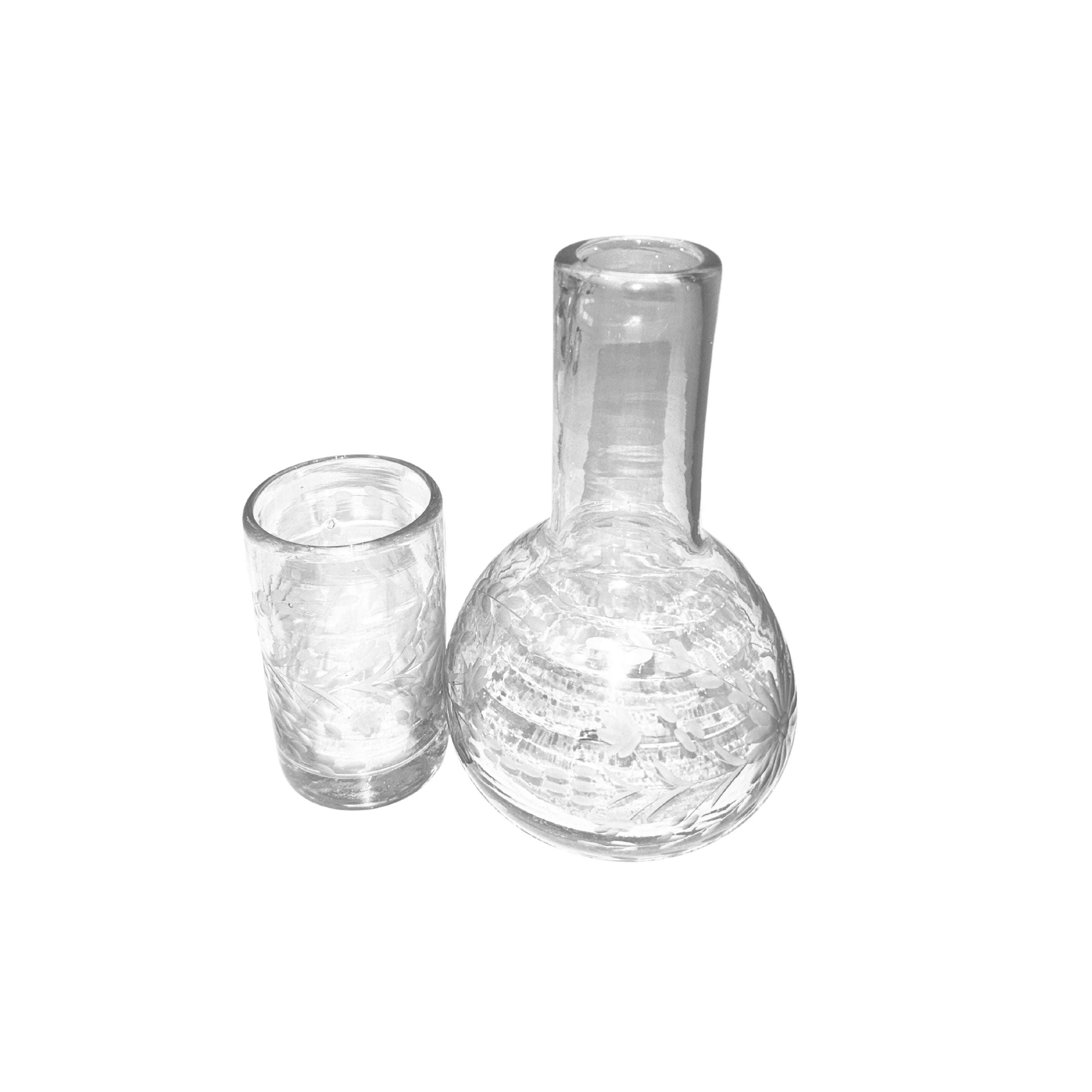 Hand Etched Clear Water Carafe & Glass Set