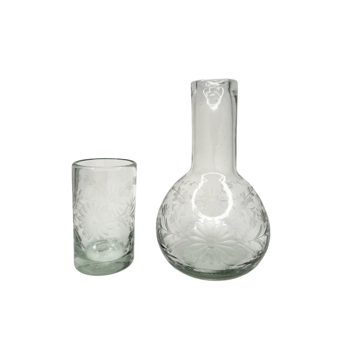 Hand Etched Clear Water Carafe & Glass Set