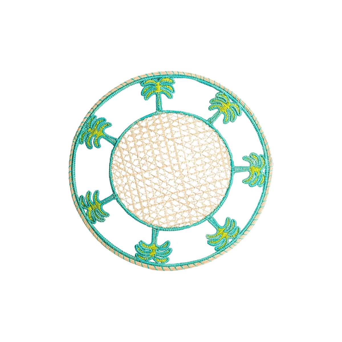 Palm with Turquoise Trim Placemat, shown on a white background