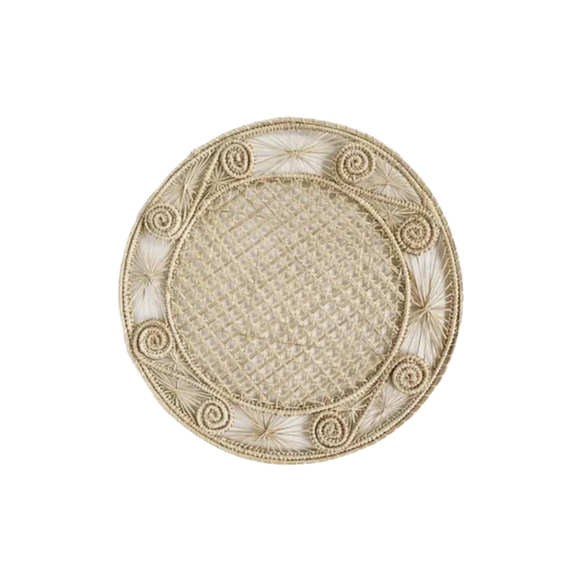 Handwoven Caracol Iraca Placemat, shown on a white background