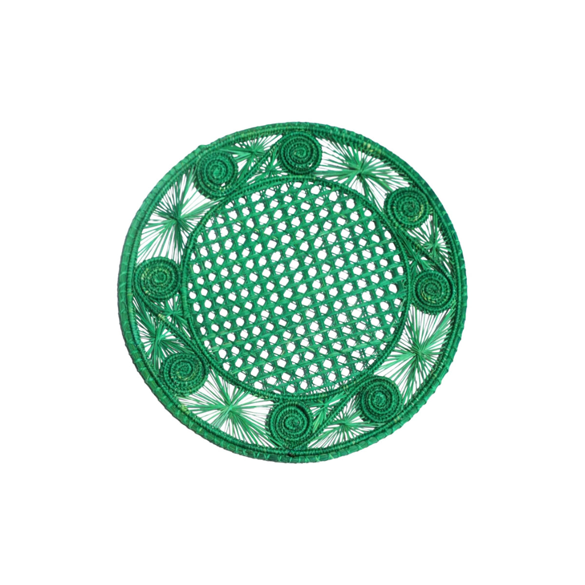 Handwoven Green Caracol Iraca and Straw Placemat, shown on a white background