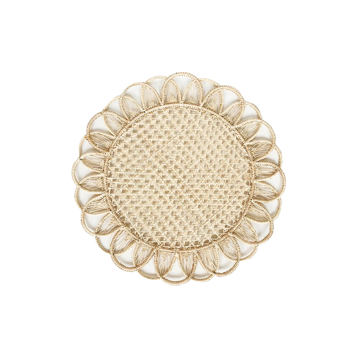Handwoven Sunflower Iraca Placemat, shown on a white background