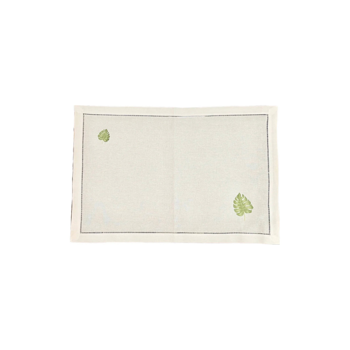 Hand Embroidered Monstera Leaf Placemats, Set of 4, shown on a white background