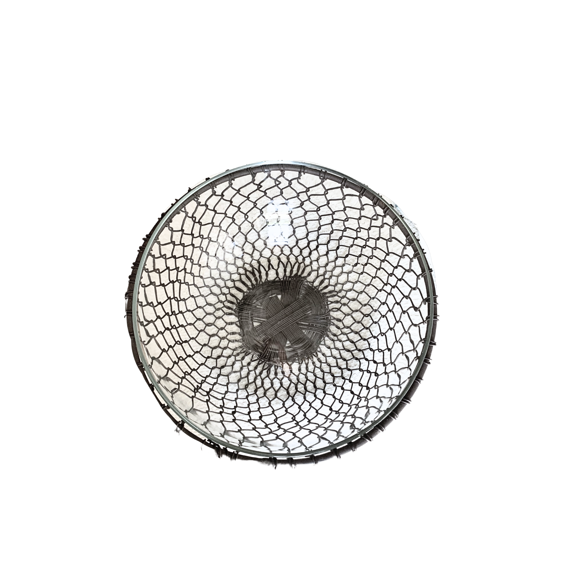 Glass Serving Bowl in a Rustic Metal Weave Basket