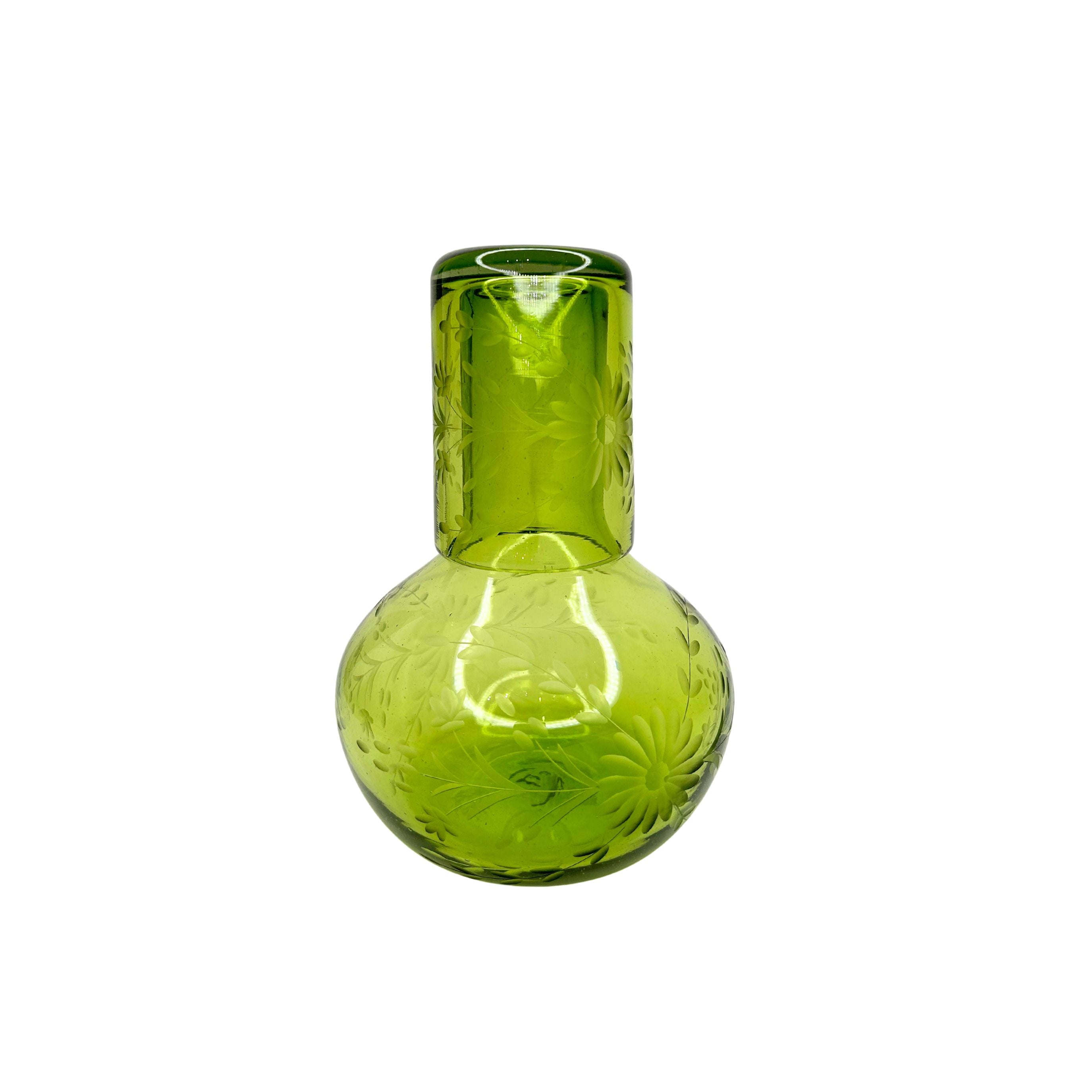 Hand Etched Green Water Carafe & Glass Set