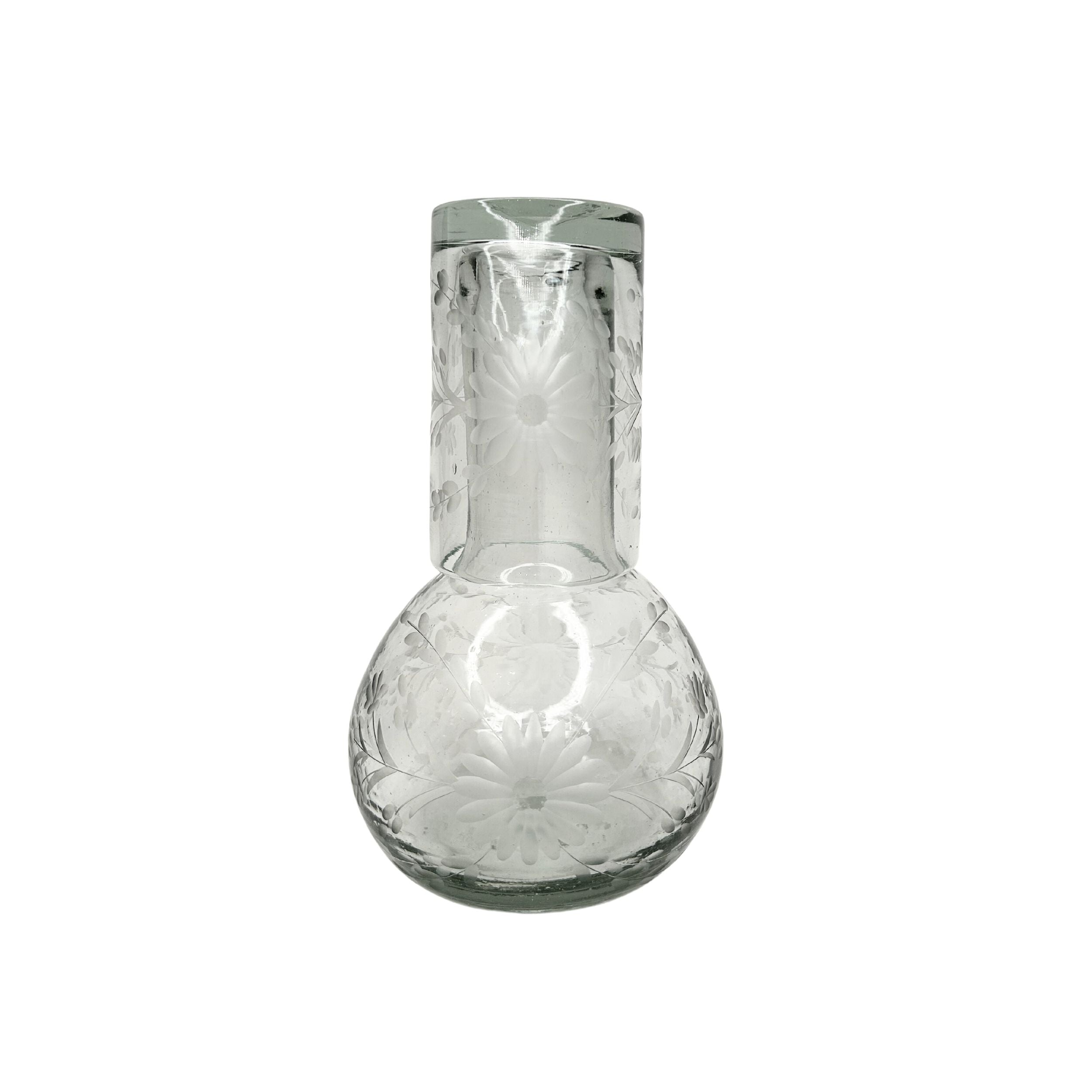 Hand Etched Clear Water Carafe & Glass Set