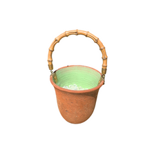 Vintage Terracotta Ice Bucket with Bamboo Handle