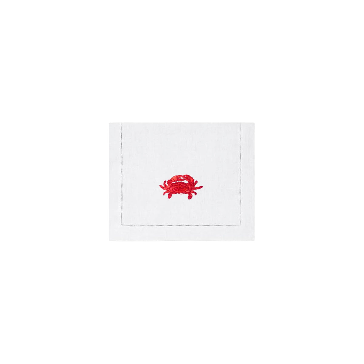 Red Crab on White Linen Cocktail Napkins, Set of 4, shown on a white background