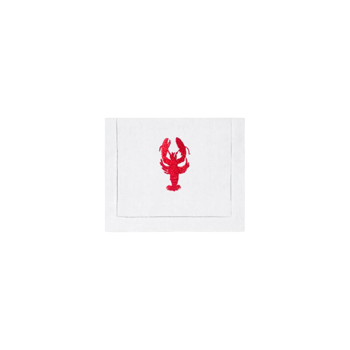 Red Lobster on White Linen Cocktail Napkin, Set of 4, shown on a white background
