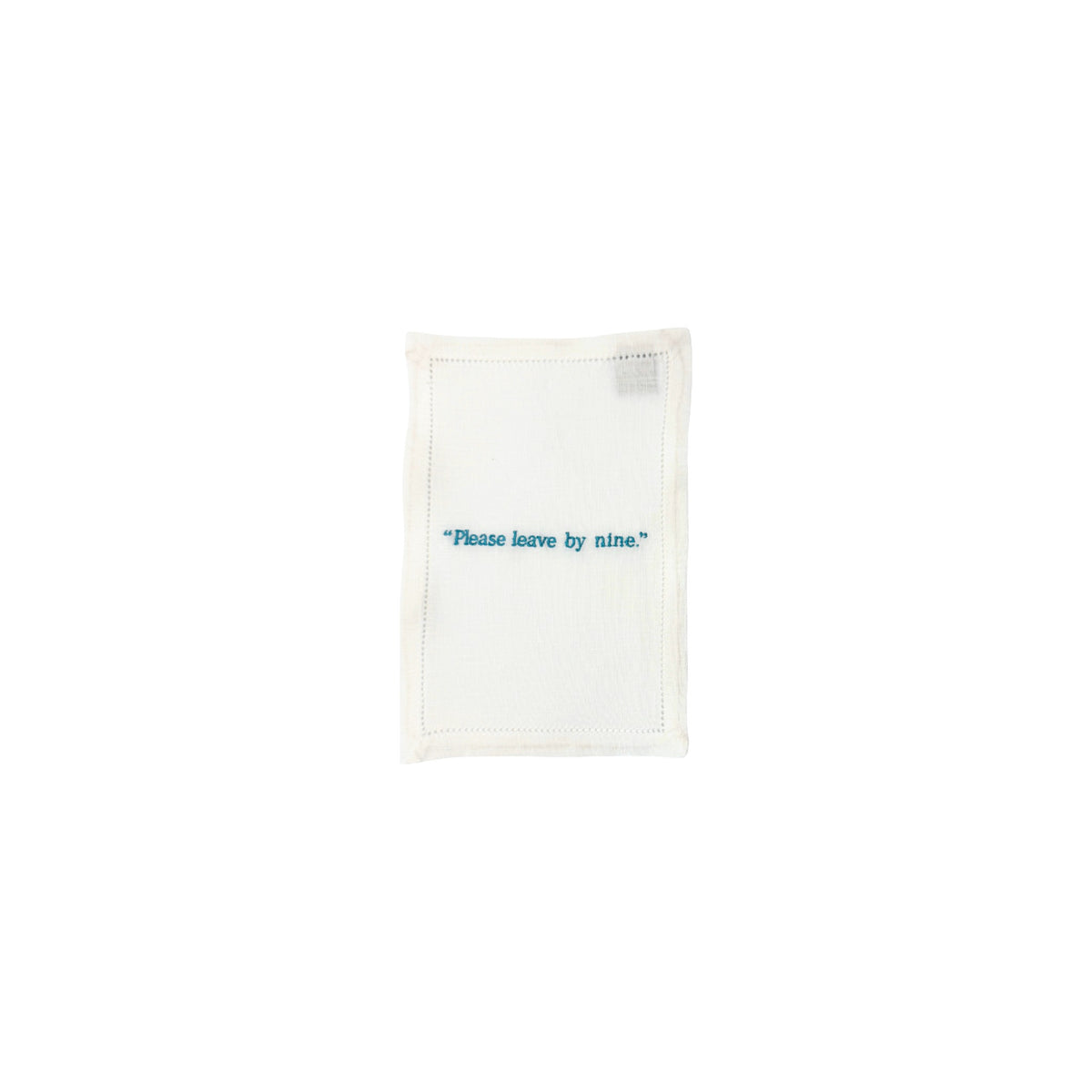 Please leave by nine. Cocktail Napkins, Set of 4, shown on a white background