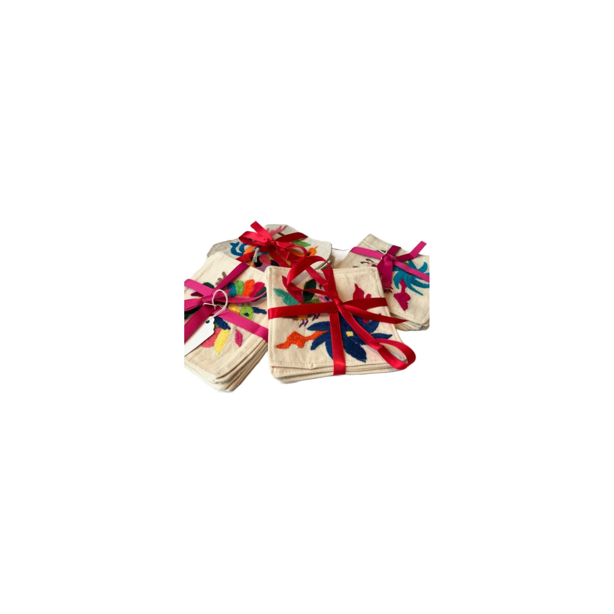 Set of 6 Multicolor Otomi Fabric Cocktail Napkins, shown on a white background
