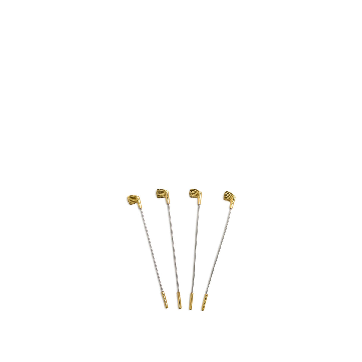 Gold Golf Club Drink Stirrers, Set of 4, shown on a white background