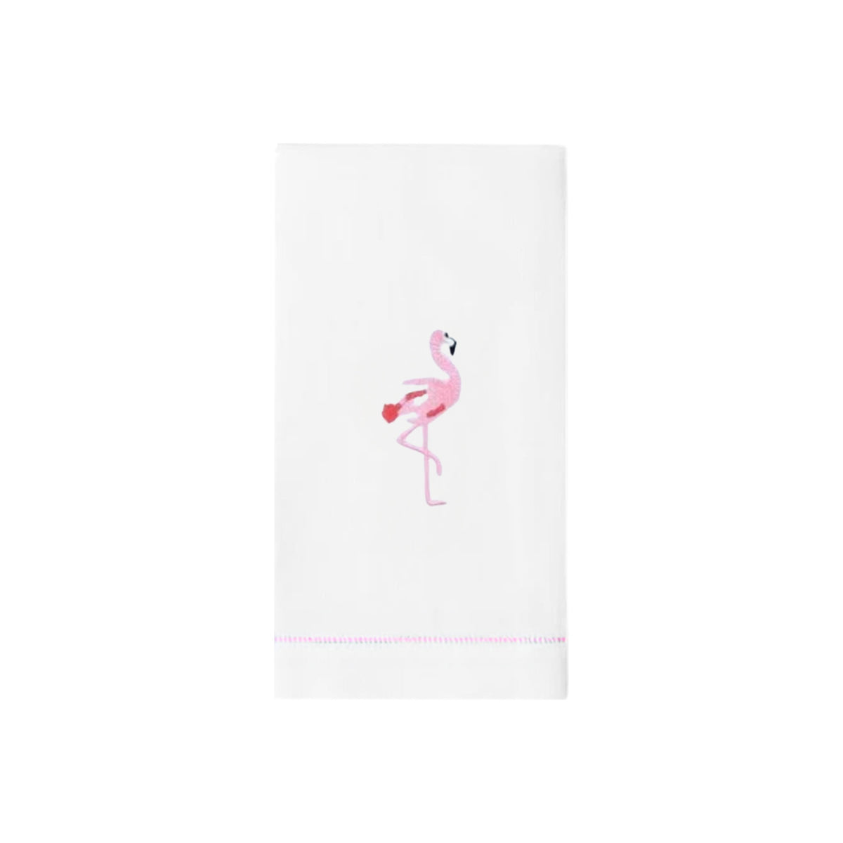 Flamingo Embroidered Hand Towel, Set of 4, shown on a white background