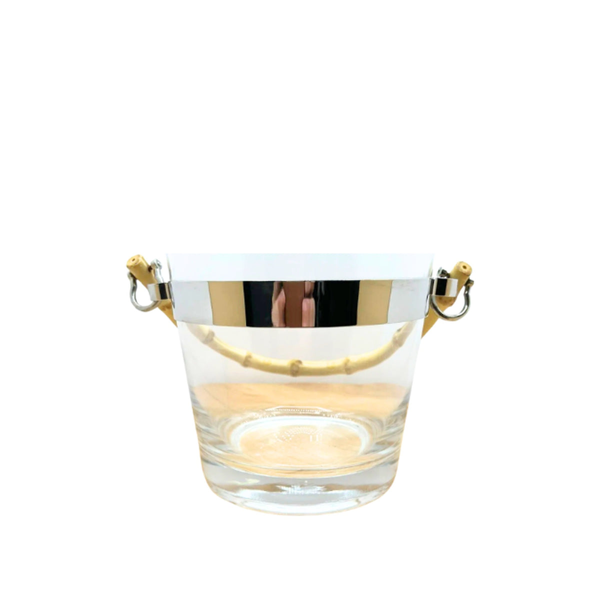 Vintage Glass Ice Bucket with Bamboo Handle, shown on a white background