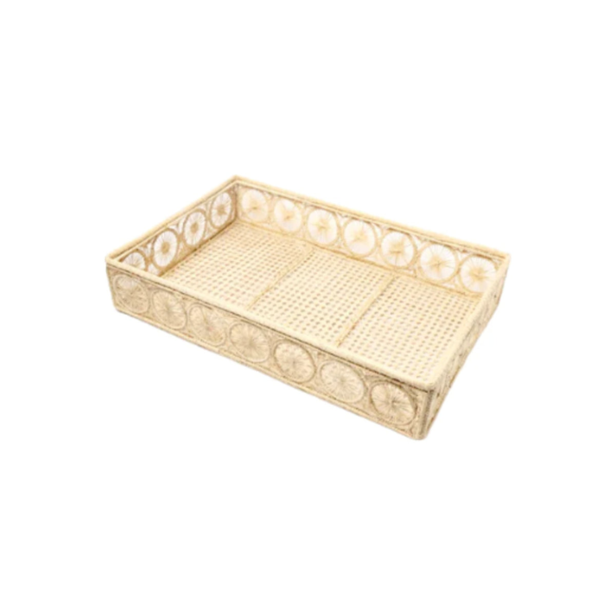 Handmade Iraca and Straw Caracol Tray, shown alone on a white background