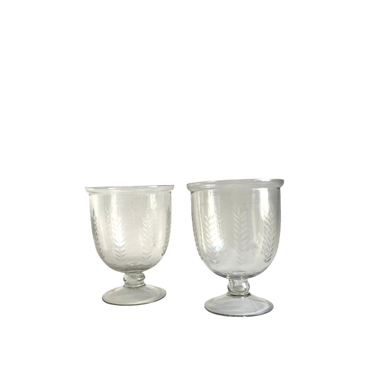 Pair of Small Etched Leaf Hurricanes, shown on a white background