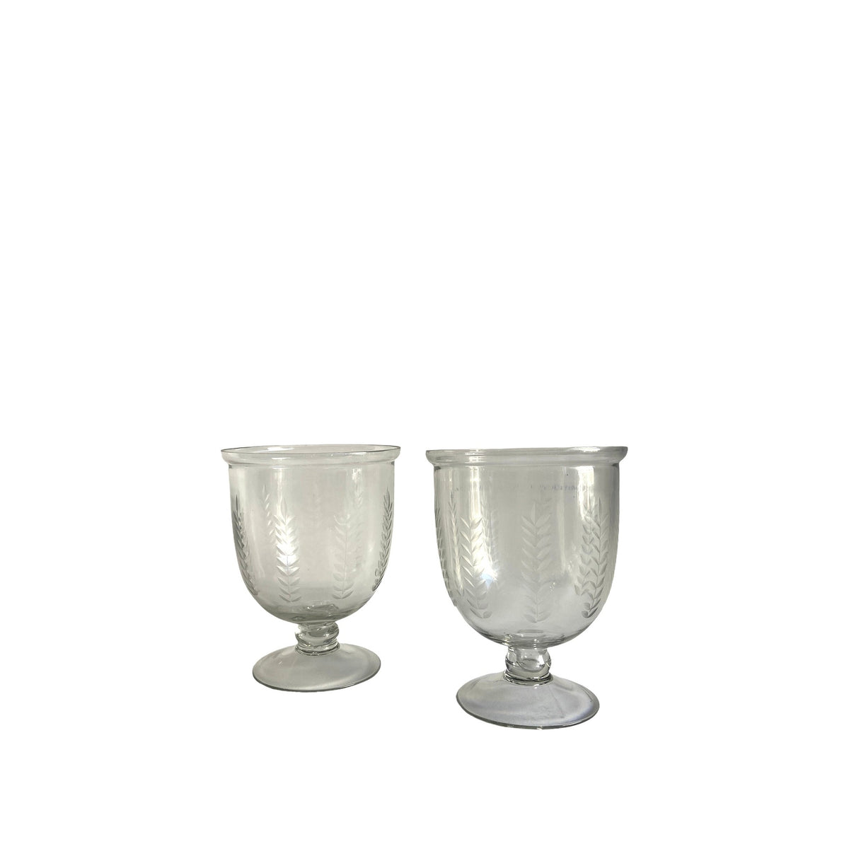 Pair of Extra Small Etched Leaf Hurricanes, shown on a white background