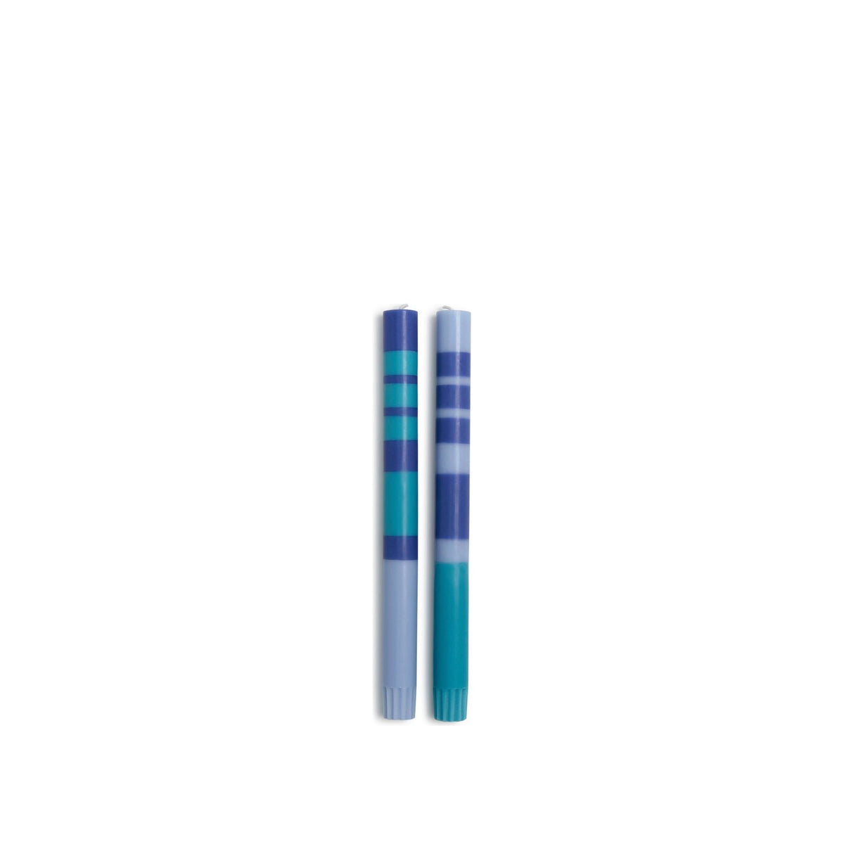Blue Stripe and Glow Set of 2, 10 Taper Candle, shown on a white background