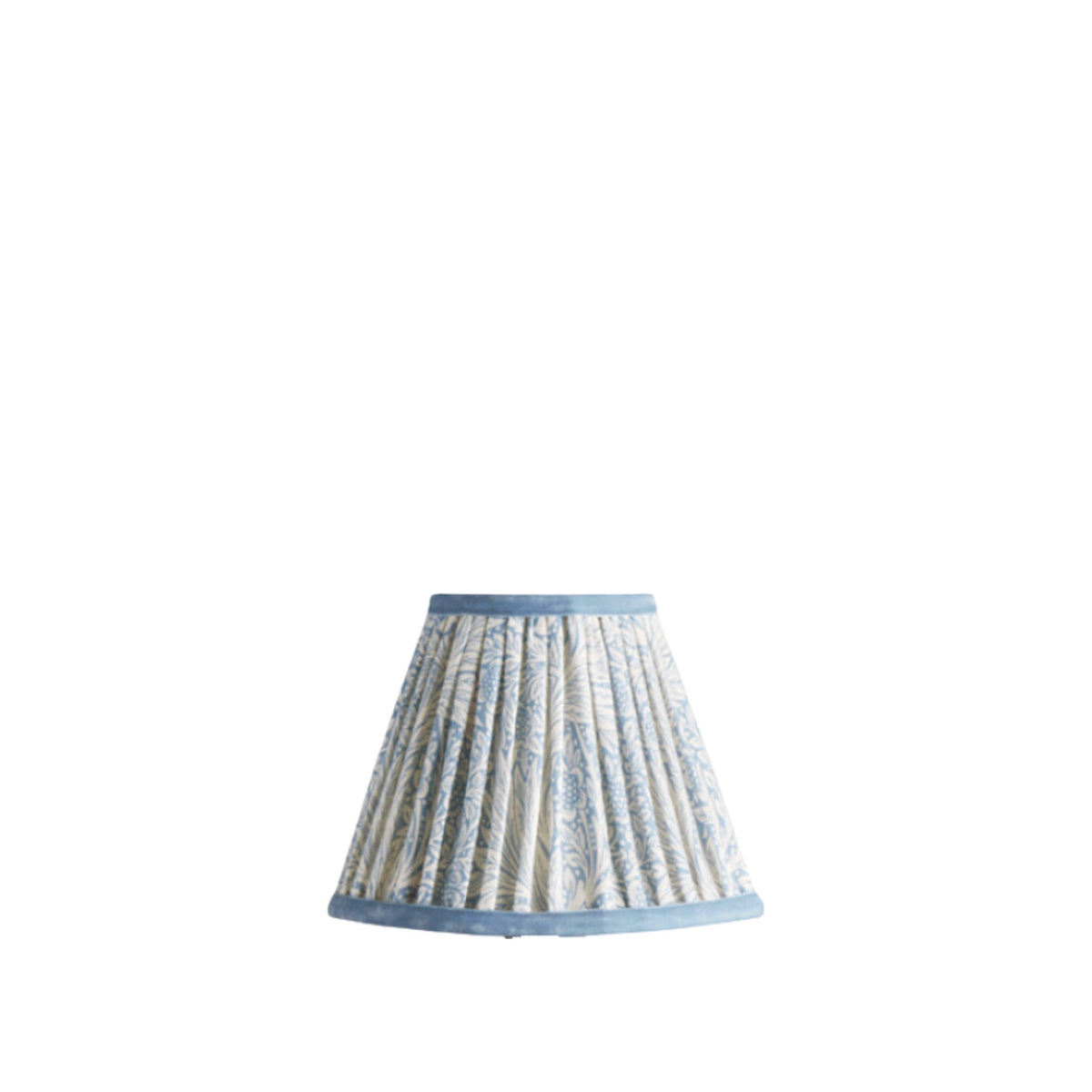 6 Pleated Empire Shade China Blue Marigold Linen Shade for Rechargeable Lights, shown on a white background